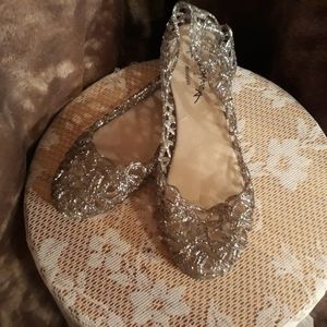 Silver glitter jelly flats